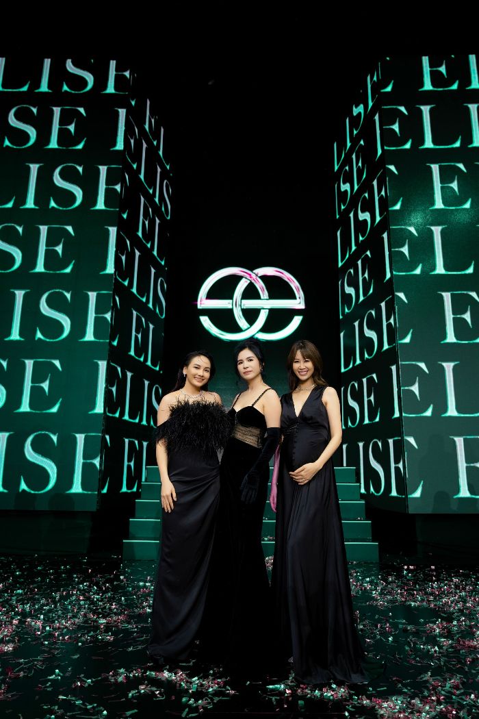 Nữ diễn viên Bảo Anh và Hoa hậu Dương Thuỳ Linh bế bụng bầu đến chúc mừng CEO Lưu Nga. Ảnh: BTC