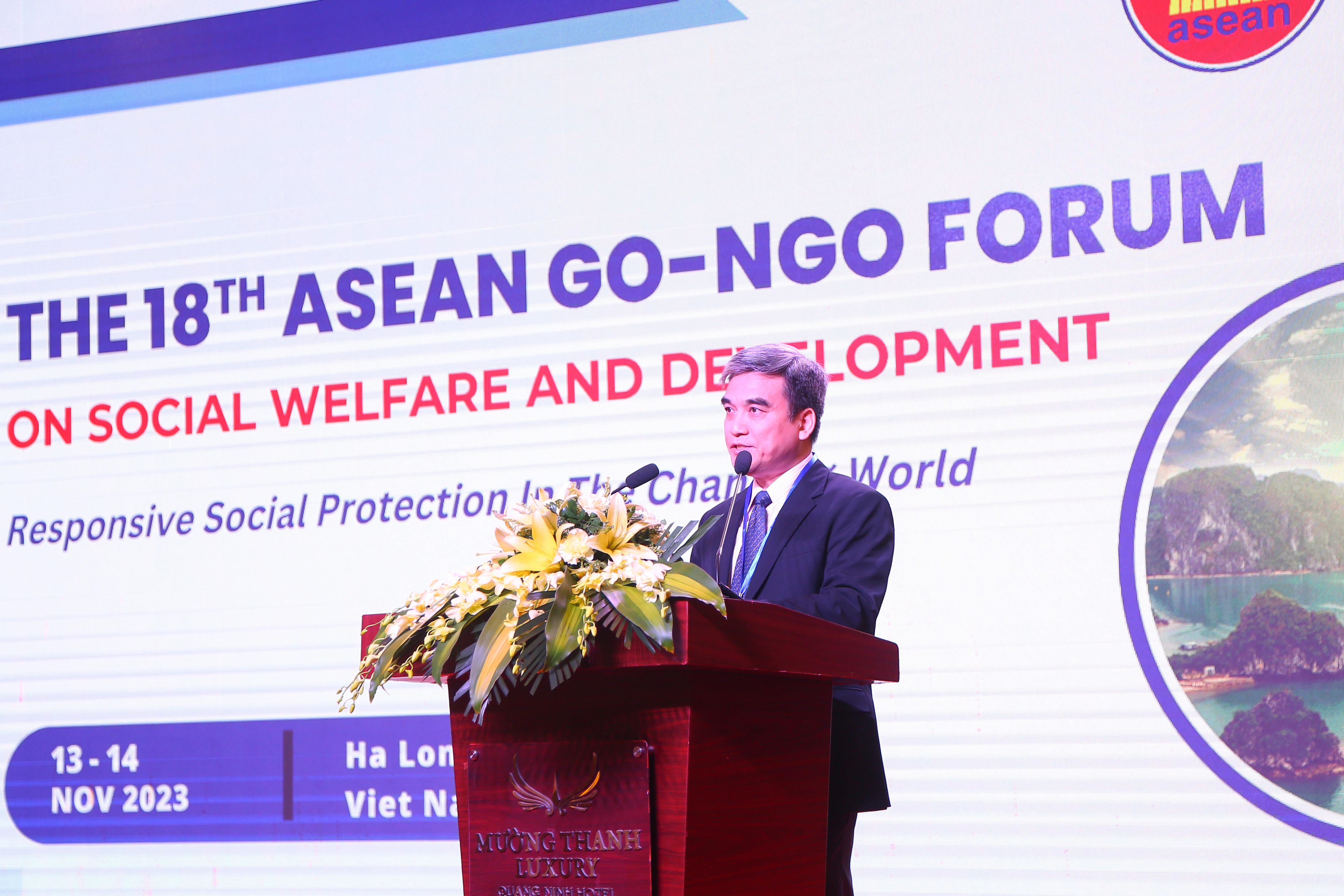 Vụ trưởng Vụ Hợp tác quốc tế Lưu Quang Tuấn phát biểu khai mạc. Ảnh: Bộ LĐTBXH. 
