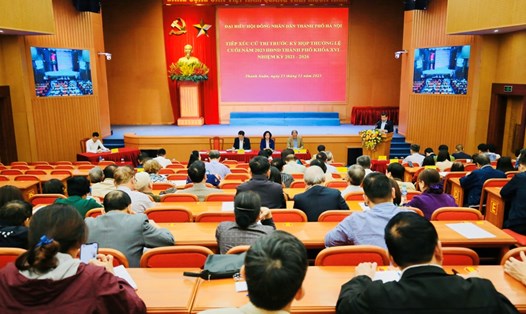 Buổi tiếp xúc cử tri quận Thanh Xuân (Hà Nội) trước Kỳ họp thường lệ cuối năm 2023. Ảnh: UBND quận Thanh Xuân 