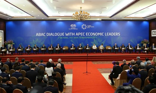 Phiên toàn thể Đối thoại giữa các nhà lãnh đạo kinh tế APEC với Hội đồng Tư vấn Kinh doanh APEC (ABAC), ngày 10.11.2017 tại Đà Nẵng. Ảnh: TTXVN