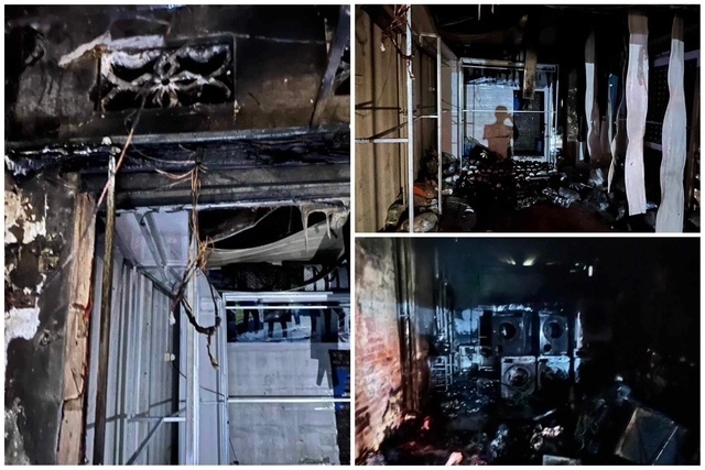 Kiot bị thiêu rụi sau đám cháy. Ảnh: Tuệ Minh