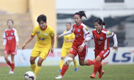 Câu lạc bộ TPHCM I (vàng) đặt mục tiêu bảo vệ chức vô địch giải bóng đá nữ vô địch quốc gia 2023. Ảnh: VFF