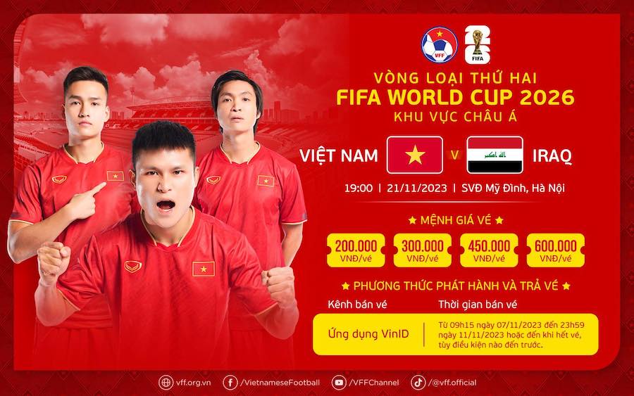 VFF mở bán trực tiếp vé xem trận đấu giữa tuyển Việt Nam và Iraq tại sân vận động Mỹ Đình. Ảnh: VFF