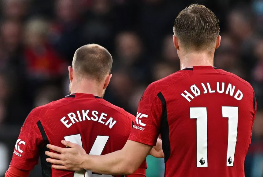 Hojlund và Eriksen đã dính chấn thương trong chiến thắng của Man United trước Luton tại vòng 12 Premier League. Ảnh: AFP