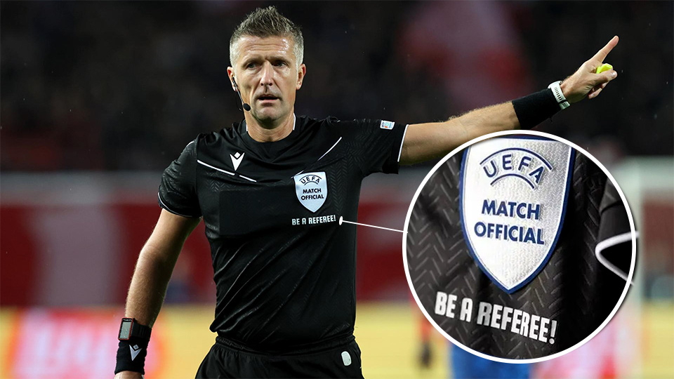 “Be a Referee” là thông điệp thuộc chiến dịch khuyến khích những người trẻ trên khắp châu Âu thử sức với công việc làm trọng tài. Ảnh thiết kế: Hoàng Sơn.