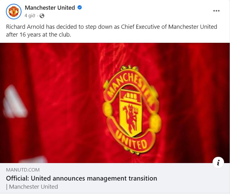 Bài đăng trên trang chủ Man United thông báo việc chia tay Richard Arnold sau 16 năm gắn bó