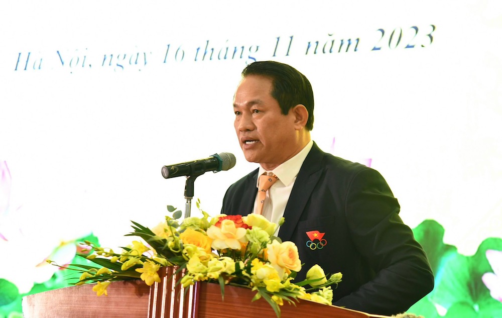 Ông Nguyễn Mạnh Hùng - Giám đốc Trung tâm Huấn luyện thể thao Quốc gia Hà Nội phát biểu tại buổi lễ. Ảnh: Cục TDTT