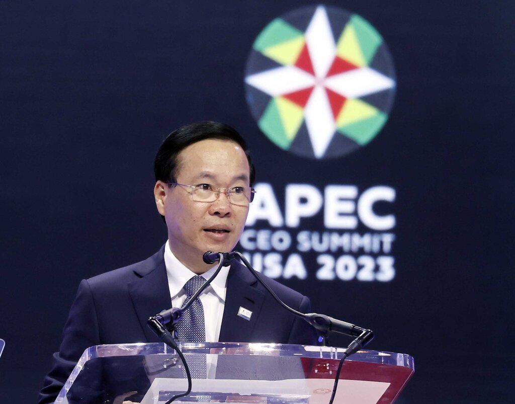 Chủ tịch nước Võ Văn Thưởng phát biểu tại Hội nghị Thượng đỉnh Doanh nghiệp APEC. Ảnh: TTXVN