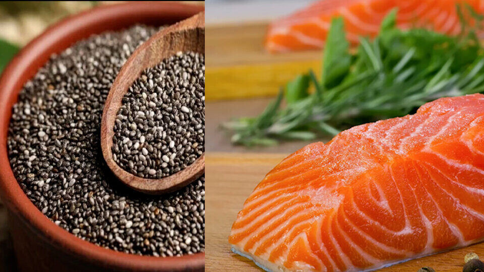 Cá hồi và hạt chia giúp người bệnh cải thiện tình trạng rối loạn tiền đình. Ảnh ghép: Nguyễn Ly 