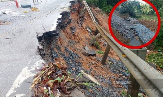 Quốc lộ 32C, đoạn qua huyện Cẩm Khê, tỉnh Phú Thọ bị sạt lở nghiêm trọng cách đây hơn 1 tháng nay đã được kè khẩn cấp. Ảnh: Tô Công.