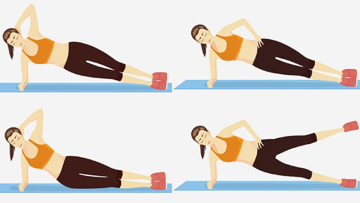 Các động tác plank bên, plank nghiêng giúp giảm mỡ bụng, tăng cơ. Ảnh đồ họa: Hàn Lâm (Nguồn: 