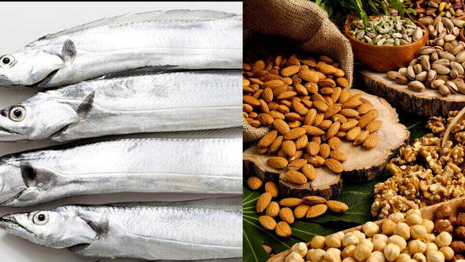 Các loại cá xương mềm và các loại hạt tốt cho sức khoẻ răng. Ảnh ghép: Hương Sơn