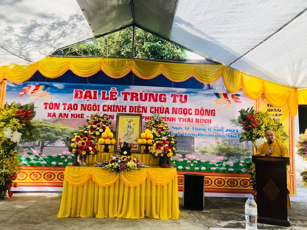 Đại lễ trùng tu xây dựng ngôi chính điện chùa Ngọc Động. Ảnh: Phạm Đông