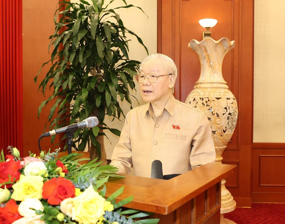 Tổng Bí thư Nguyễn Phú Trọng phát biểu tại cuộc gặp mặt sáng 2.11. Ảnh: TTXVN
