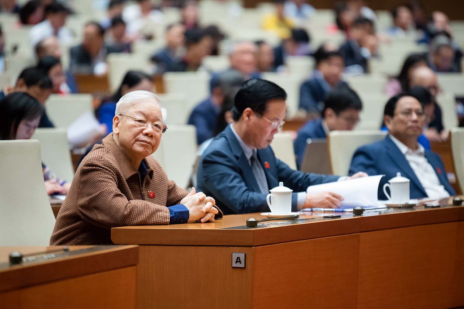 Tổng Bí thư Nguyễn Phú Trọng và các đại biểu tham dự phiên thảo luận. Ảnh: VPQH