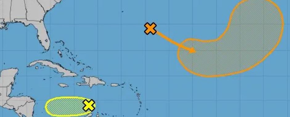 Các nhà dự báo đang theo dõi 2 áp thấp có khả năng mạnh lên thành bão ở Đại Tây Dương và Caribbean. Ảnh: Trung tâm Thời tiết Quốc gia Mỹ