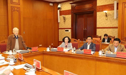 Tổng Bí thư Nguyễn Phú Trọng chủ trì họp Thường trực Ban Chỉ đạo Trung ương về phòng chống tham nhũng, tiêu cực. Ảnh: TTXVN