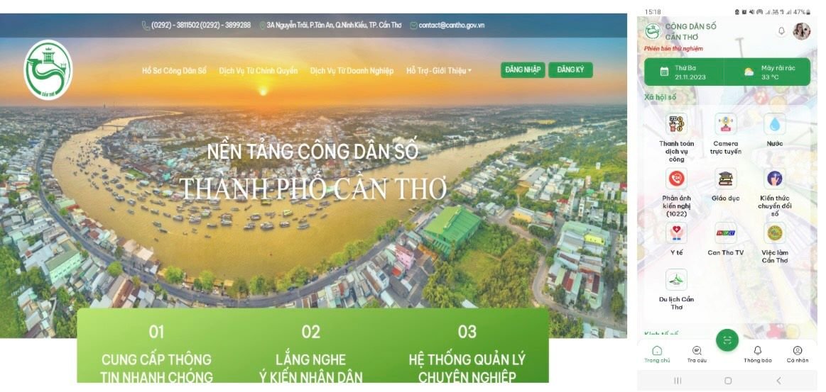 Giao diện Nền tảng Công dân số TP Cần Thơ. Ảnh: Yến Phương