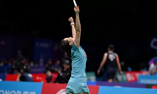Tay vợt Nguyễn Thuỳ Linh tại giải cầu lông quốc tế Trung Quốc Master 2023. Ảnh: BWF