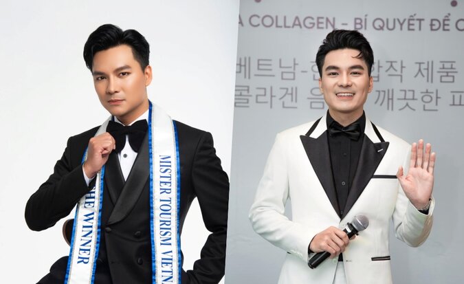 MC Quốc Trí thi Nam vương Du lịch Thế giới 2023. Ảnh: NSCC.