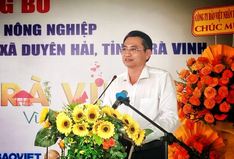 Phó Chủ tịch UBND tỉnh Trà Vinh phát biểu tại lễ công bố mô hình du lịch nông nghiệp ấp Cồn Ông, xã Dân Thành. Ảnh: Hoàng Lộc