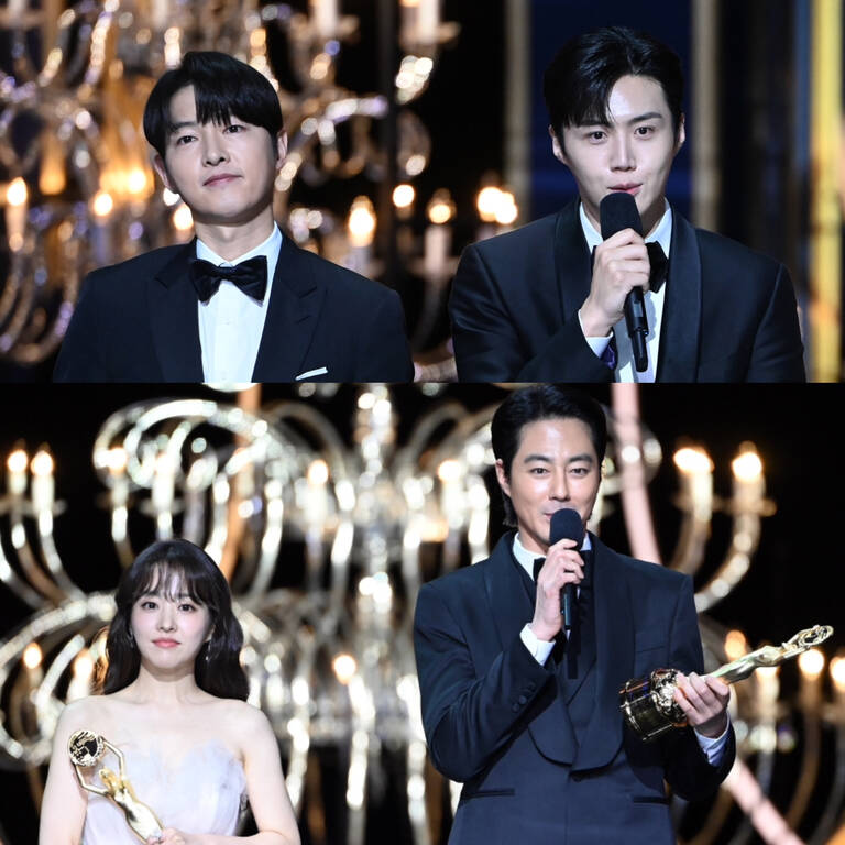 Song Joong Ki, Kim Seon Ho, Park Min Young và Jo In Sung nhận giải Ngôi sao được yêu thích. Ảnh: Sports Chosun