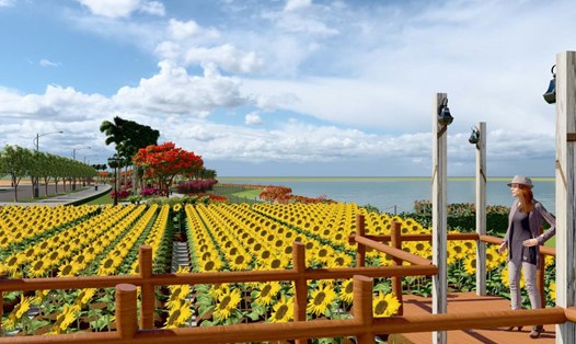 Phối cảnh vườn hoa hướng dương được trồng ven sông Sài Gòn phía Thủ Thiêm. Ảnh: UBND TP Thủ Đức
