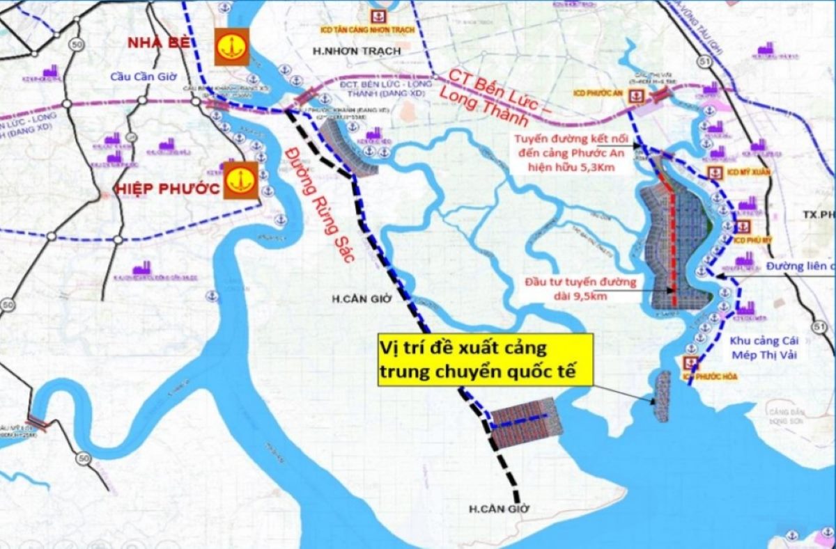 Vị trí đề xuất xây cảng Cần Giờ. Ảnh: Sở GTVT TPHCM