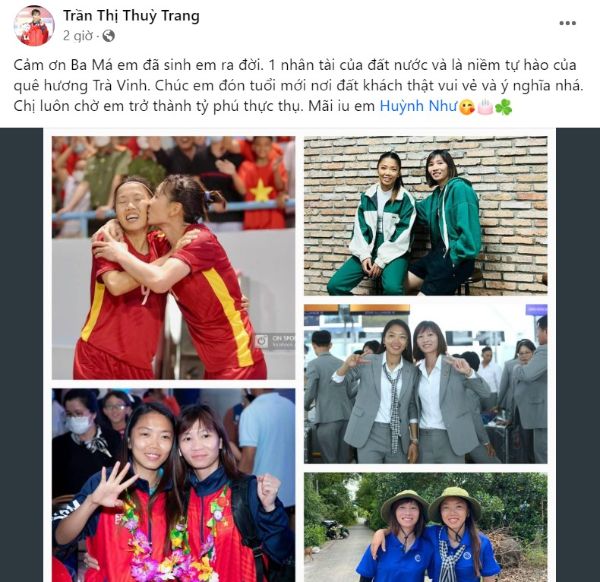 Tiền vệ Thuỳ Trang chúc mừng sinh nhật tuổi 32 của tiền đạo Huỳnh Như . Ảnh chụp màn hình