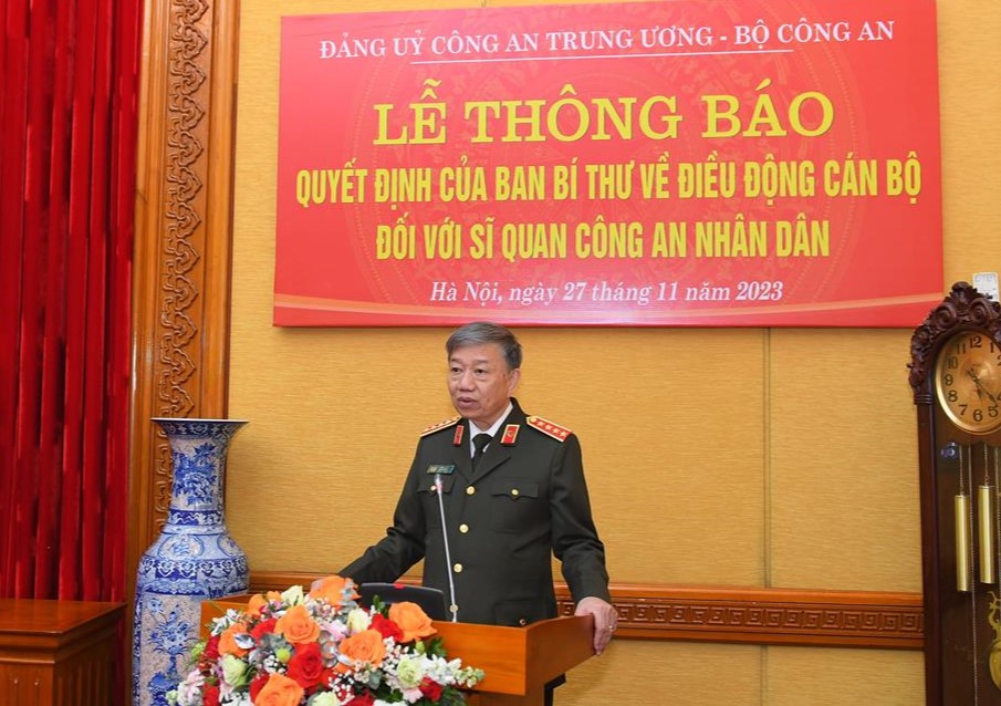 Bộ trưởng Bộ Công an Tô Lâm phát biểu tại buổi lễ. Ảnh: Bộ Công an 