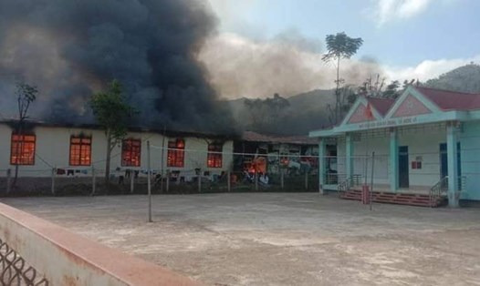 Hiện trường vụ cháy trường bán trú ở Sơn La khiến một học sinh tử vong. Ảnh: Người dân cung cấp