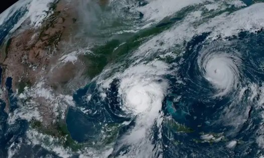 Bão Idalia và bão Franklin ở Đại Tây Dương ngày 29.8.2023. Ảnh: NOAA