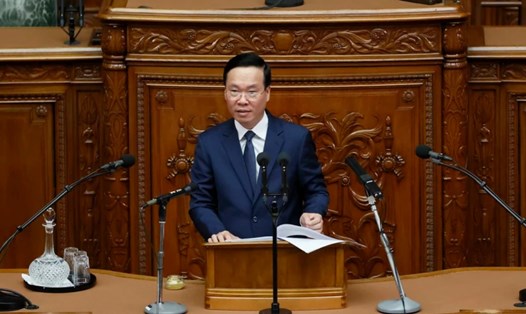 Chủ tịch nước Võ Văn Thưởng phát biểu trước Quốc hội Nhật Bản ngày 29.11.2023. Ảnh: TTXVN