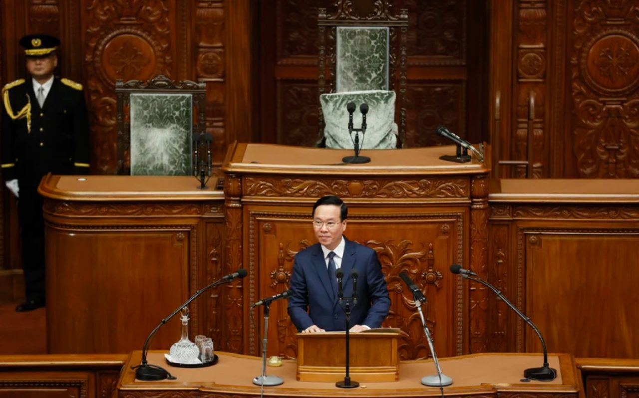 Chủ tịch nước Võ Văn Thưởng phát biểu trước Quốc hội Nhật Bản. Ảnh: TTXVN