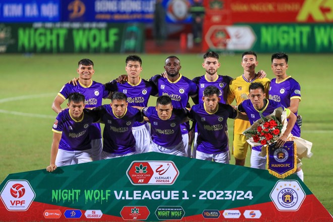 Hà Nội FC khởi động mùa giải không tốt khi để thua 3-5 trước Hải Phòng tại vòng 2 Night Wolf V.League 2023-2024. Ảnh: HNFC