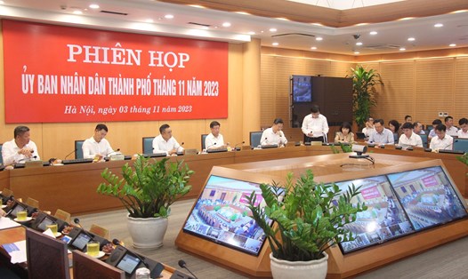 Quang cảnh phiên họp tại điểm cầu UBND TP Hà Nội. Ảnh: hanoi.gov