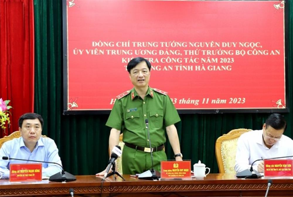 Thứ trưởng Nguyễn Duy Ngọc phát biểu kết luận buổi làm việc. Ảnh: Bộ Công an