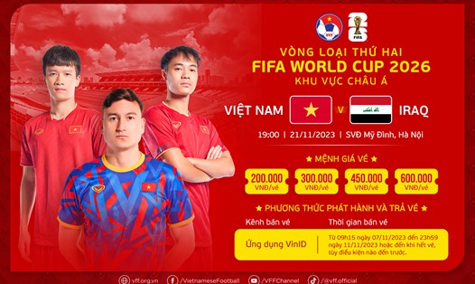 Vé trận tuyển Việt Nam và Iraq tại vòng loại 2 World Cup 2026 được bán online qua ứng dụng VinID. Ảnh: VFF