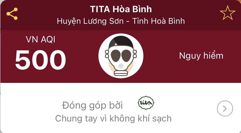 Điểm đo huyện Lương Sơn (Hoà Bình) có chỉ số ô nhiễm ngưỡng AQI 500.
