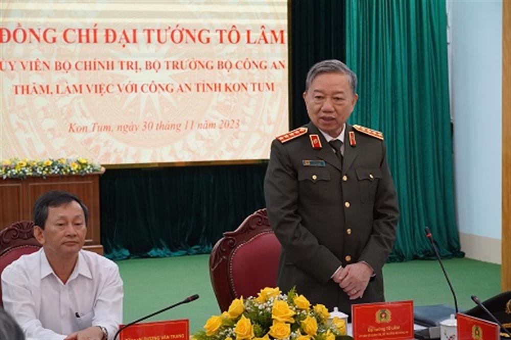 Bộ trưởng Bộ Công an Tô Lâm phát biểu tại buổi làm việc. Ảnh: Cổng TTĐT Bộ Công an