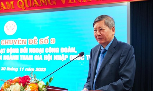Phó Chủ tịch Thường trực Tổng LĐLĐVN Trần Thanh Hải phát biểu tại Diễn đàn số 9. Ảnh: Tuấn Anh