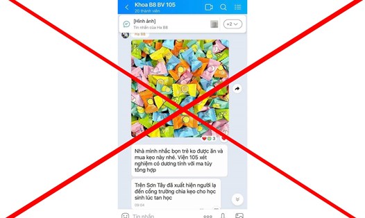 Hình ảnh về đoạn tin nhắn với nội dung "Bệnh viện 105 xét nghiệm kẹo dương tính với ma túy" hiện đang lan truyền trên mạng xã hội. Ảnh chụp màn hình