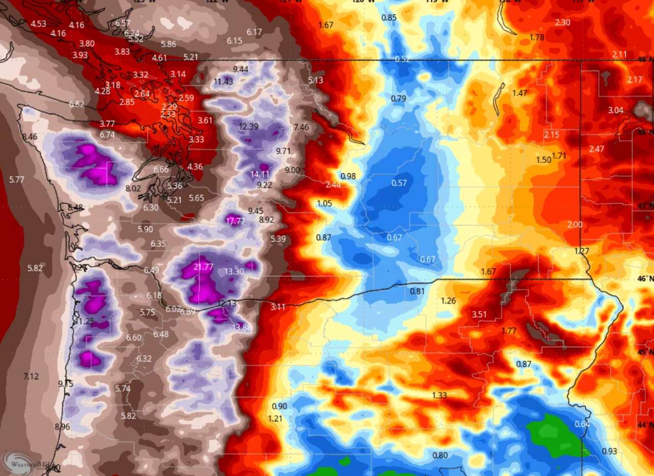 Dự báo lượng mưa đến ngày 7.12.2023 ở Mỹ. Ảnh: Weatherbell