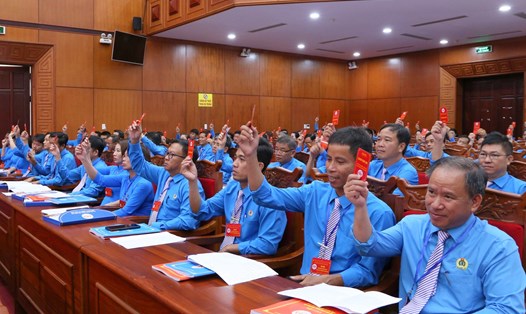 Các đại biểu dự Đại hội Công đoàn tỉnh Đắk Lắk lần thứ XI, nhiệm kì 2023-2028. Ảnh: Phan Tuấn