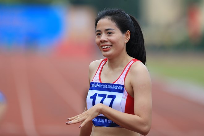 Nguyễn Thị Huyền tại Giải Điền kinh vô địch quốc gia 2023. Ảnh: Hoàng Tùng 