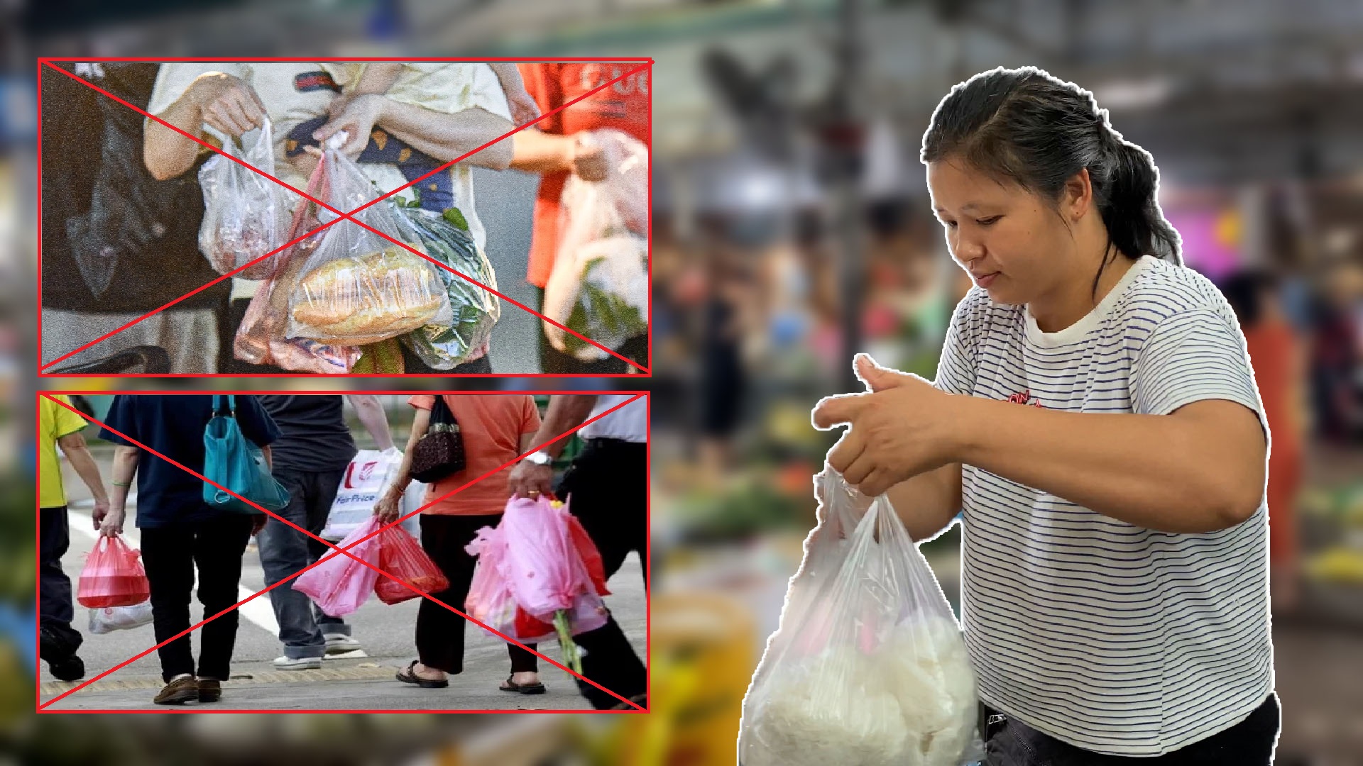 Hà Nội phấn đấu 60-70% các chợ truyền thống; 100% các siêu thị, trung tâm thương mại không sử dụng túi nilon khó phân hủy. Ảnh: Hải Danh