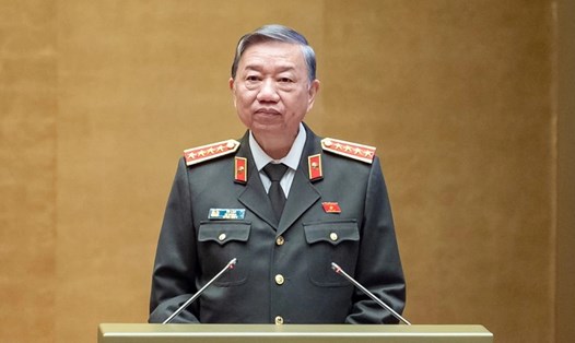 Đại tướng Tô Lâm, Bộ trưởng Bộ Công an tại Quốc hội (Ảnh: quochoi.vn).

