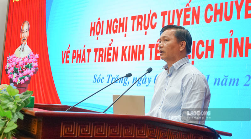 Chủ tịch UBND tỉnh Sóc Trăng Trần Văn Lâu phát biểu  tại hội nghị. Ảnh: Phương Anh