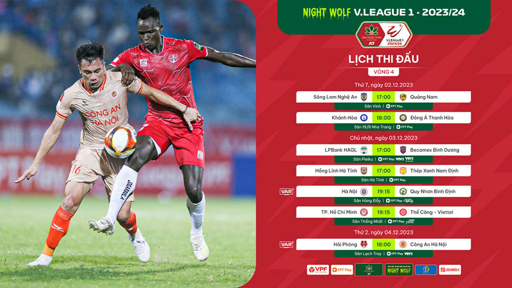 Lịch thi đấu vòng 4 Night Wolf V.League 2023-2024. Ảnh: VPF