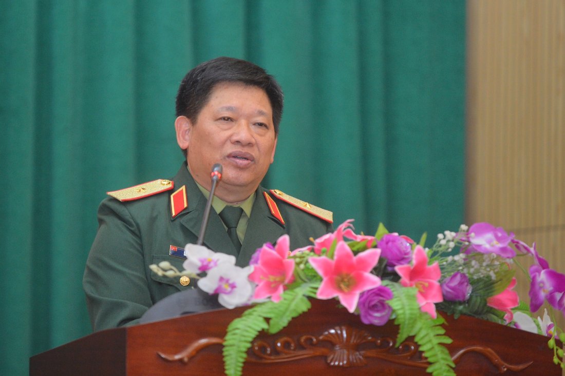 Thiếu tướng Lê Xuân Sang, Phó Cục trưởng Cục Tuyên huấn phát biểu tại buổi họp báo. Ảnh: T.Vương 